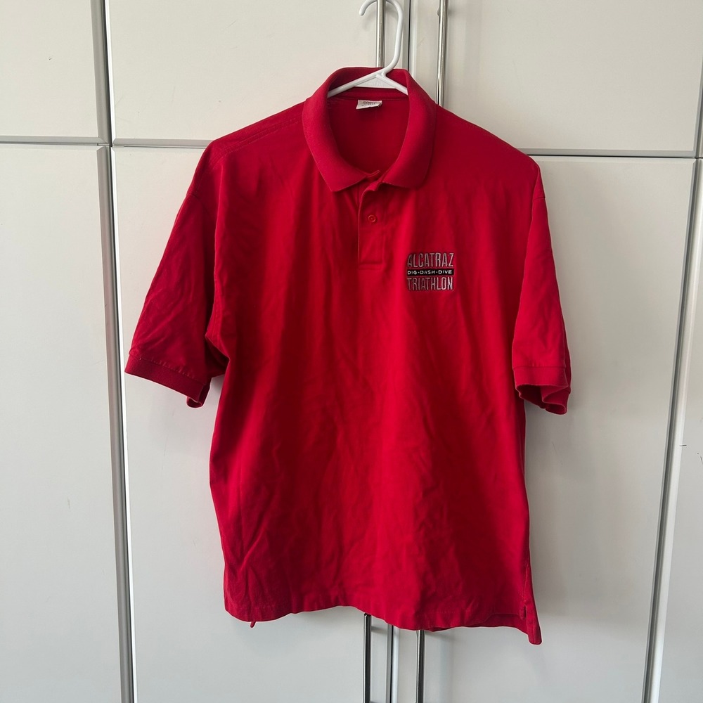 Crazy Shirts Hawaii Alcatraz Triathlon Polo Shirt Mens XL Red Short Sleeve